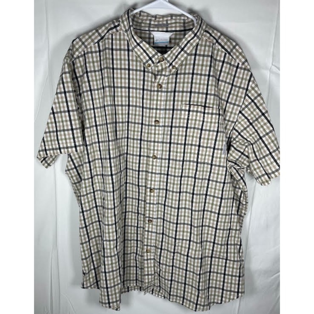 Columbia Men's Rapid Rivers II Short Sleeve Button Down Shirt Beige/Black 2XL - Picture 2 of 7